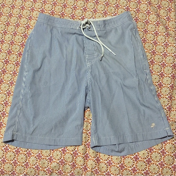 Trunks Brand Classic Blue and White Striped Swim Trunks - Small Flaws - Picture 1 of 13